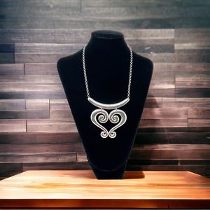 Brighton Geona Heart Scroll Silver Tone Pendant Statement Necklace